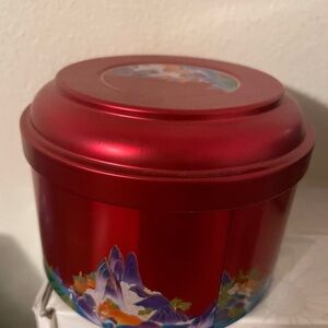 Red Decorative Tin with Scenic Design